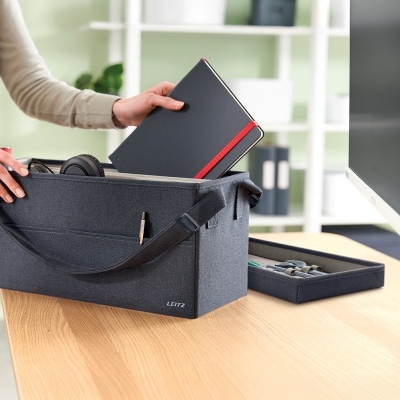 Geanta Leitz, material textil, pliabila, separatoare, capac, gri-carbune